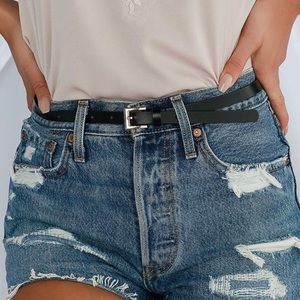 Vegan Black Leather Thin Belt